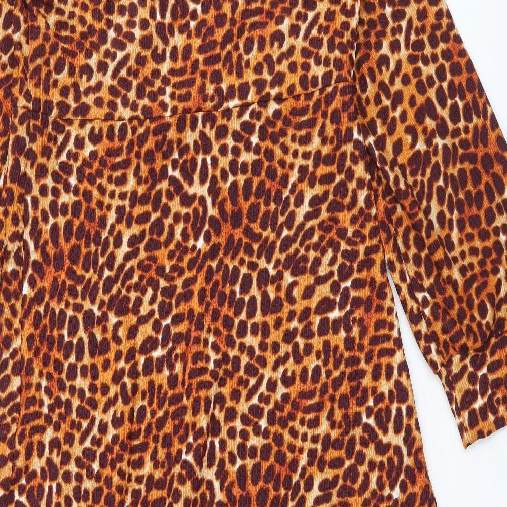 Primark Womens Brown Animal Print Polyester A-Line Size S Round Neck Pullover - Leopard Print
