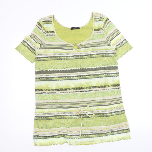 Via Appia Womens Green Geometric Polyester Basic T-Shirt Size 14 Square Neck - Ring Detail