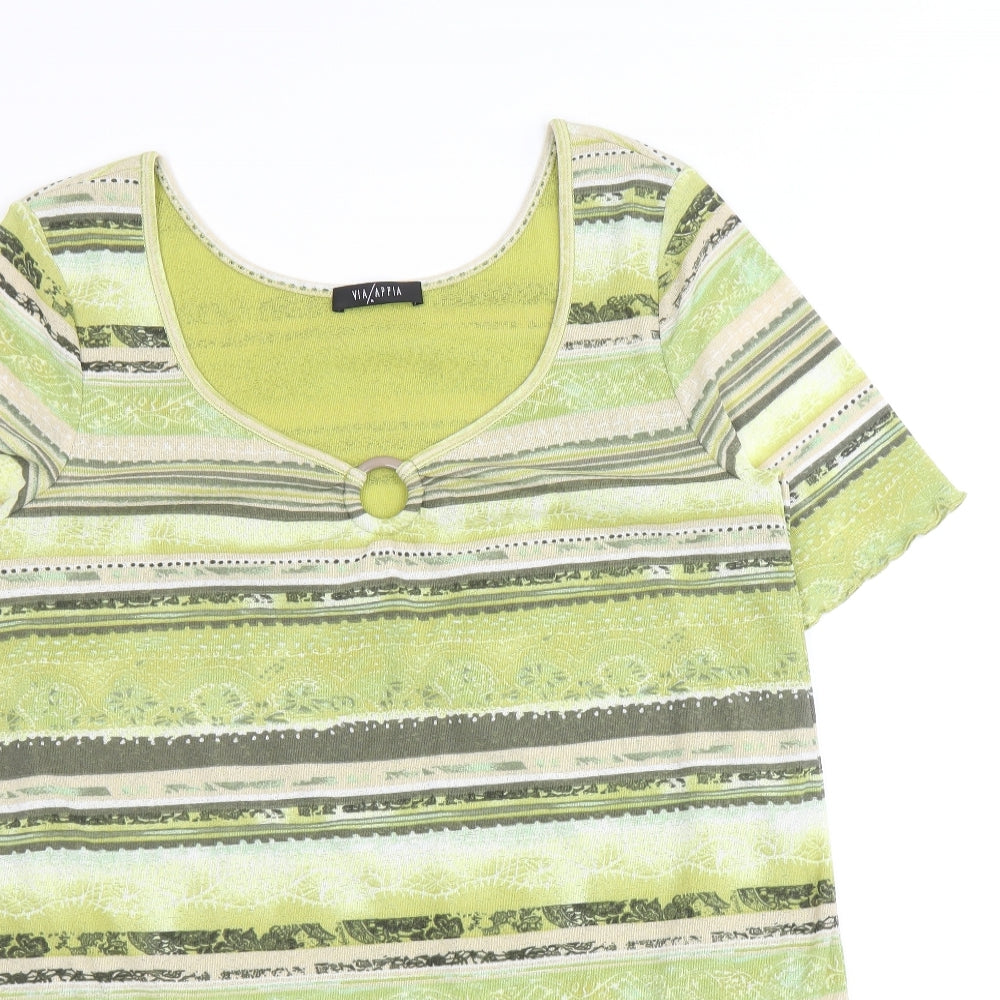 Via Appia Womens Green Geometric Polyester Basic T-Shirt Size 14 Square Neck - Ring Detail