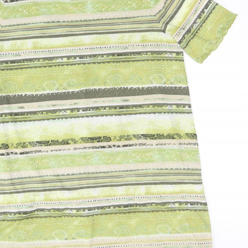Via Appia Womens Green Geometric Polyester Basic T-Shirt Size 14 Square Neck - Ring Detail
