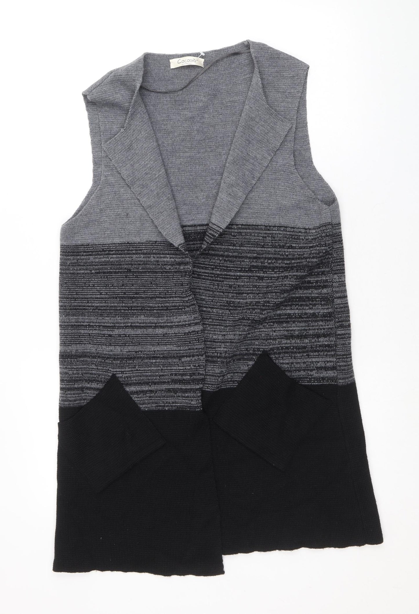 CocoGio Womens Black V-Neck Geometric Acrylic Cardigan Jumper Size 12