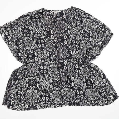 Peacocks Womens Black Geometric Viscose Basic Blouse Size M Round Neck