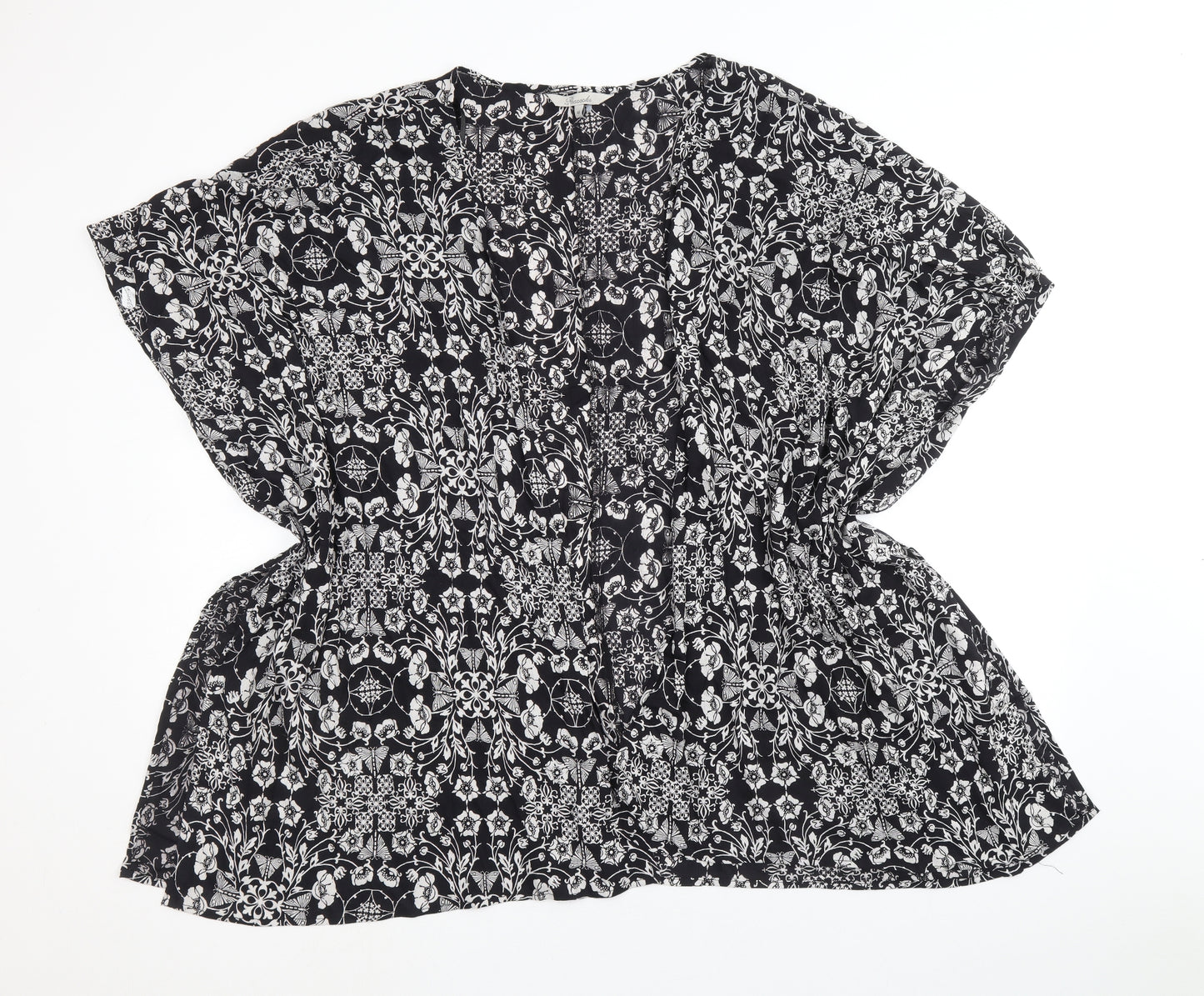 Peacocks Womens Black Geometric Viscose Basic Blouse Size M Round Neck