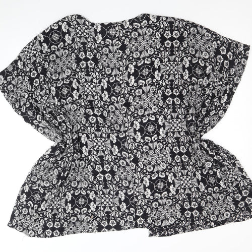 Peacocks Womens Black Geometric Viscose Basic Blouse Size M Round Neck