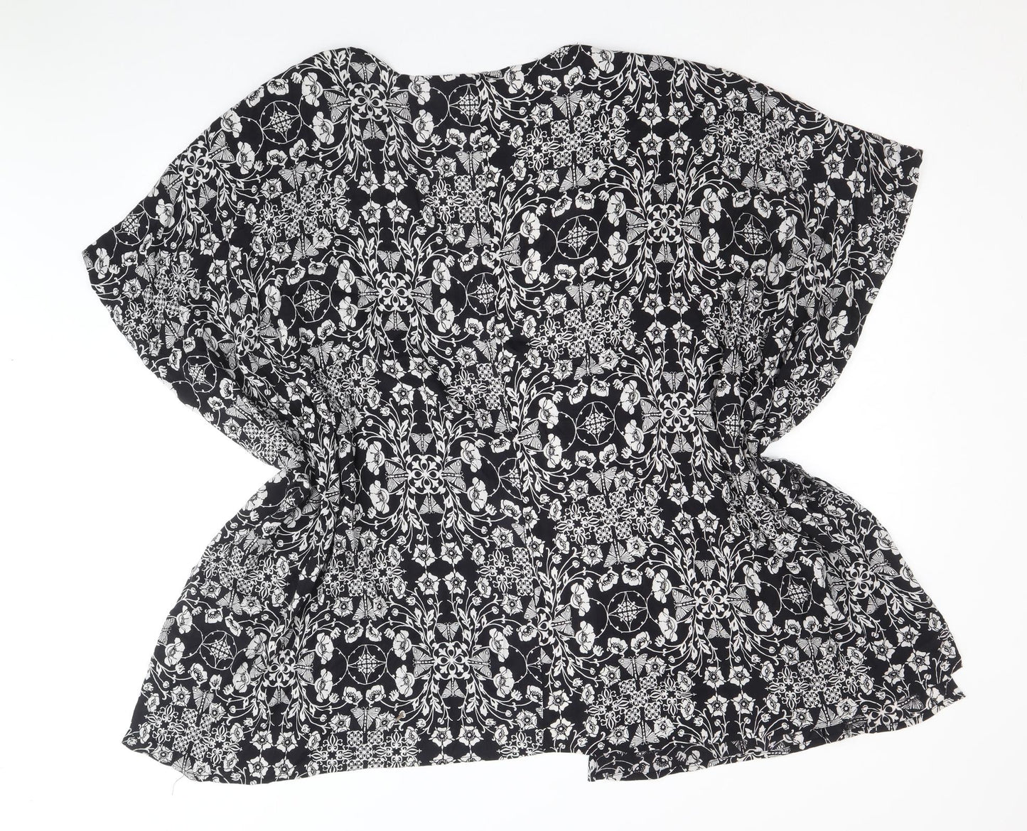 Peacocks Womens Black Geometric Viscose Basic Blouse Size M Round Neck