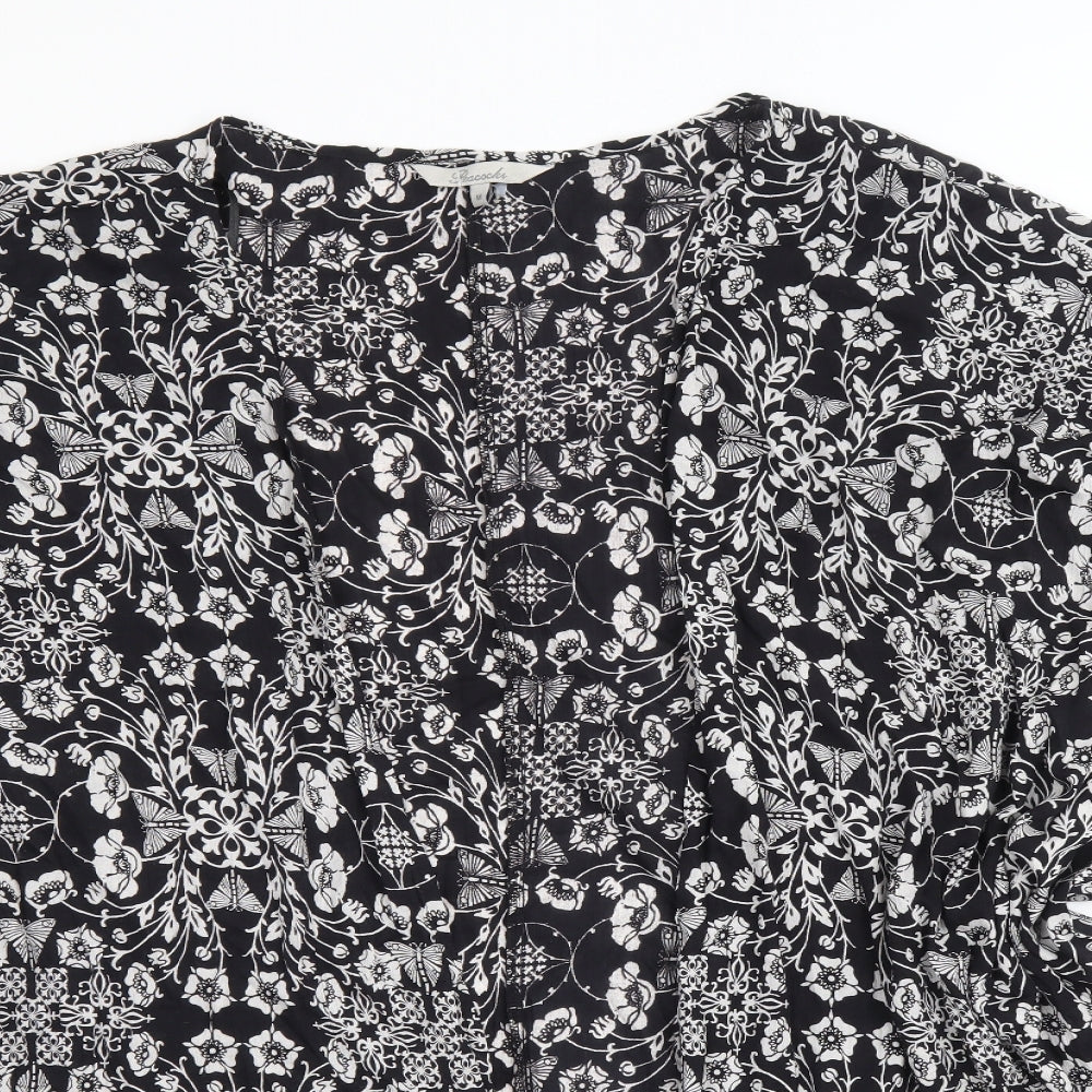 Peacocks Womens Black Geometric Viscose Basic Blouse Size M Round Neck