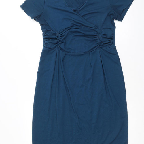 Mikeis Womens Blue Polyester A-Line Size M V-Neck Pullover