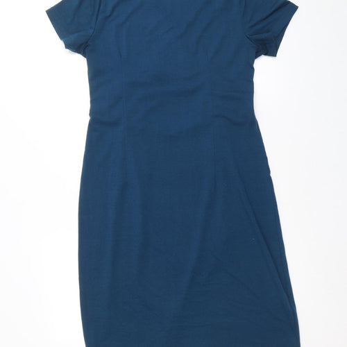 Mikeis Womens Blue Polyester A-Line Size M V-Neck Pullover