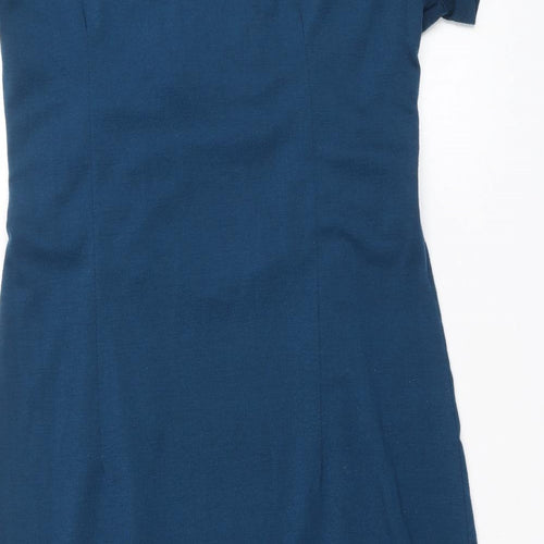 Mikeis Womens Blue Polyester A-Line Size M V-Neck Pullover
