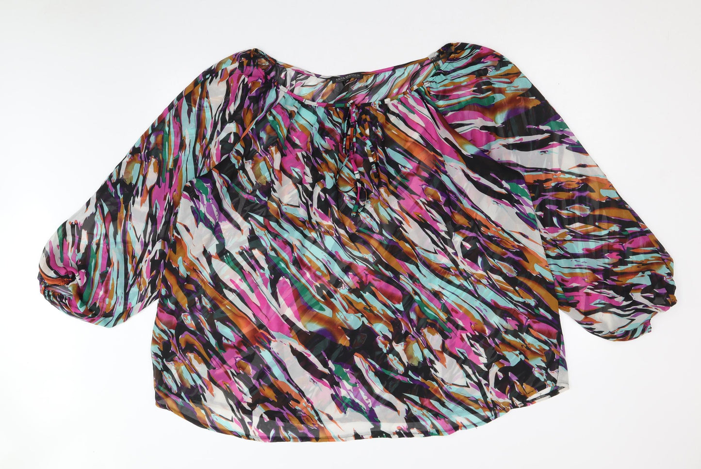 Anya Madsen Womens Multicoloured Geometric Polyester Basic Blouse Size 26 Boat Neck - Tie Neck Detail