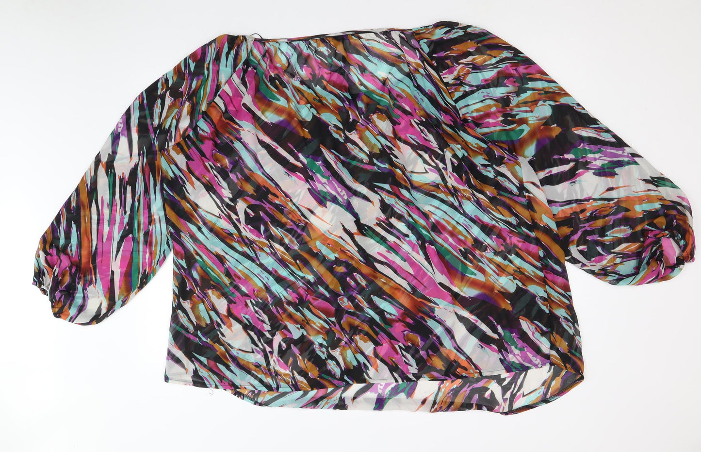 Anya Madsen Womens Multicoloured Geometric Polyester Basic Blouse Size 26 Boat Neck - Tie Neck Detail