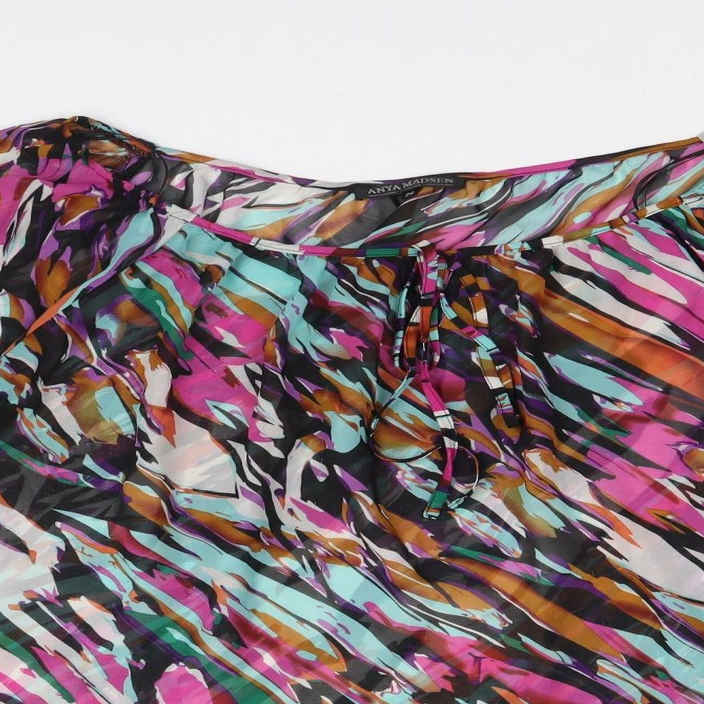 Anya Madsen Womens Multicoloured Geometric Polyester Basic Blouse Size 26 Boat Neck - Tie Neck Detail