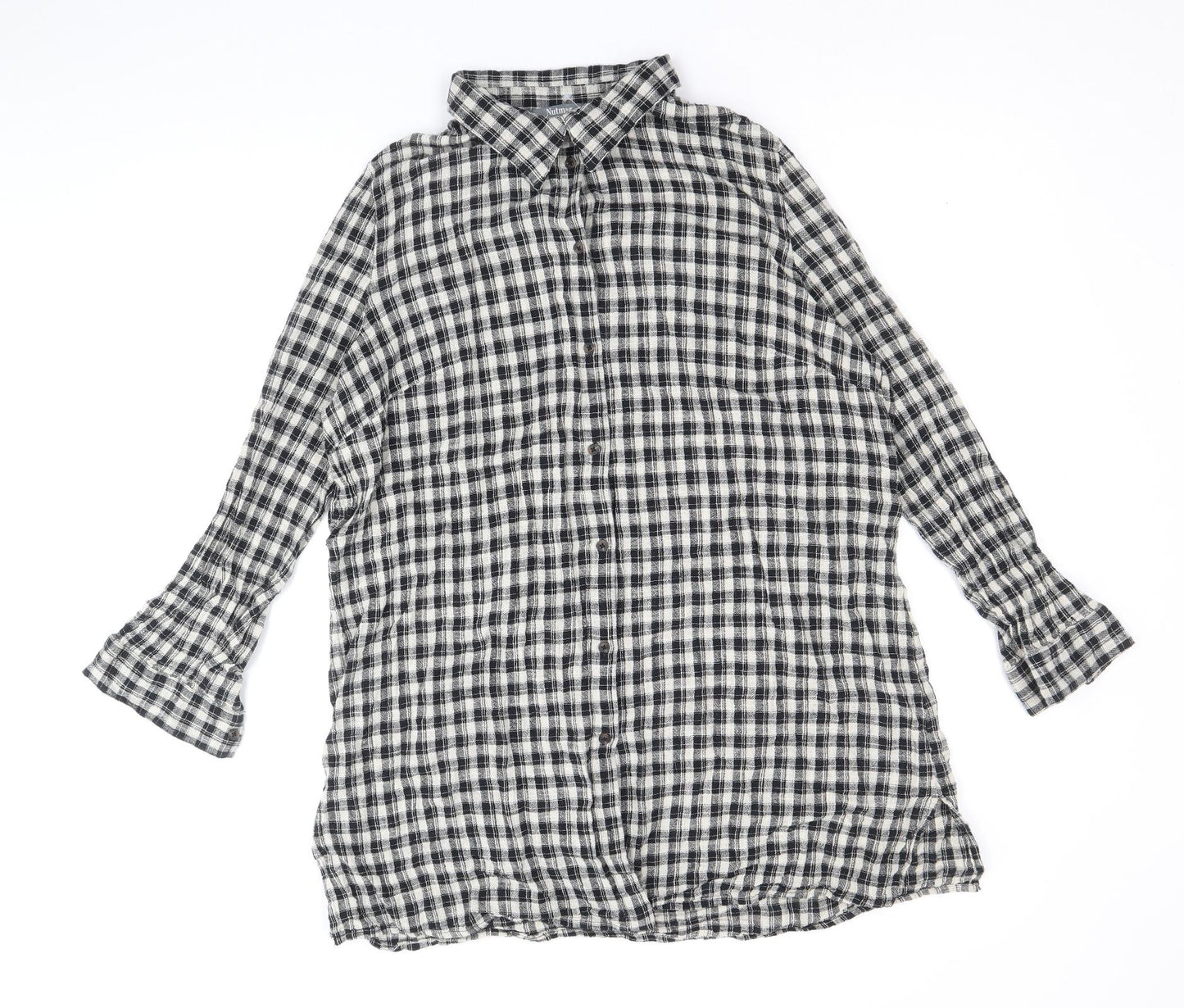 Nutmeg Womens Black Plaid 100% Cotton Shirt Dress Size 16 Collared Button
