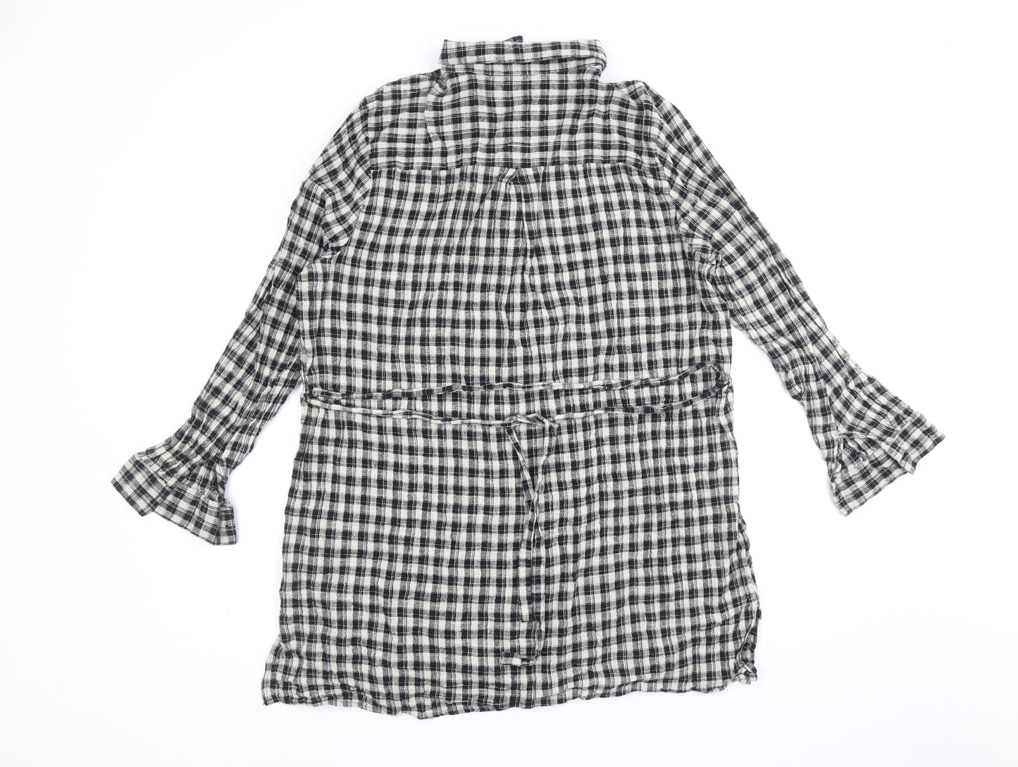 Nutmeg Womens Black Plaid 100% Cotton Shirt Dress Size 16 Collared Button