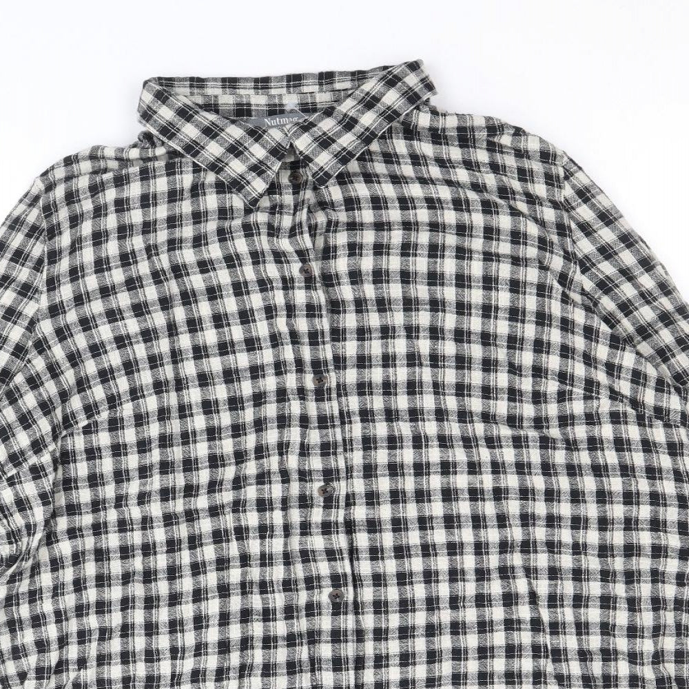 Nutmeg Womens Black Plaid 100% Cotton Shirt Dress Size 16 Collared Button