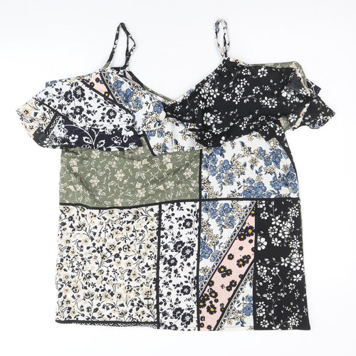PEP&CO Womens Multicoloured Floral Polyester Basic Blouse Size 16 V-Neck - Cold Shoulder