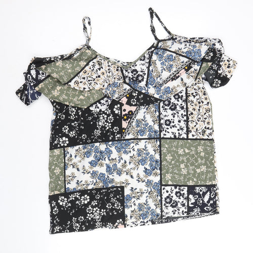 PEP&CO Womens Multicoloured Floral Polyester Basic Blouse Size 16 V-Neck - Cold Shoulder