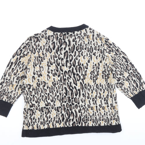 Bonmarché Womens Beige Round Neck Animal Print Viscose Pullover Jumper Size 16 - Leopard Pattern