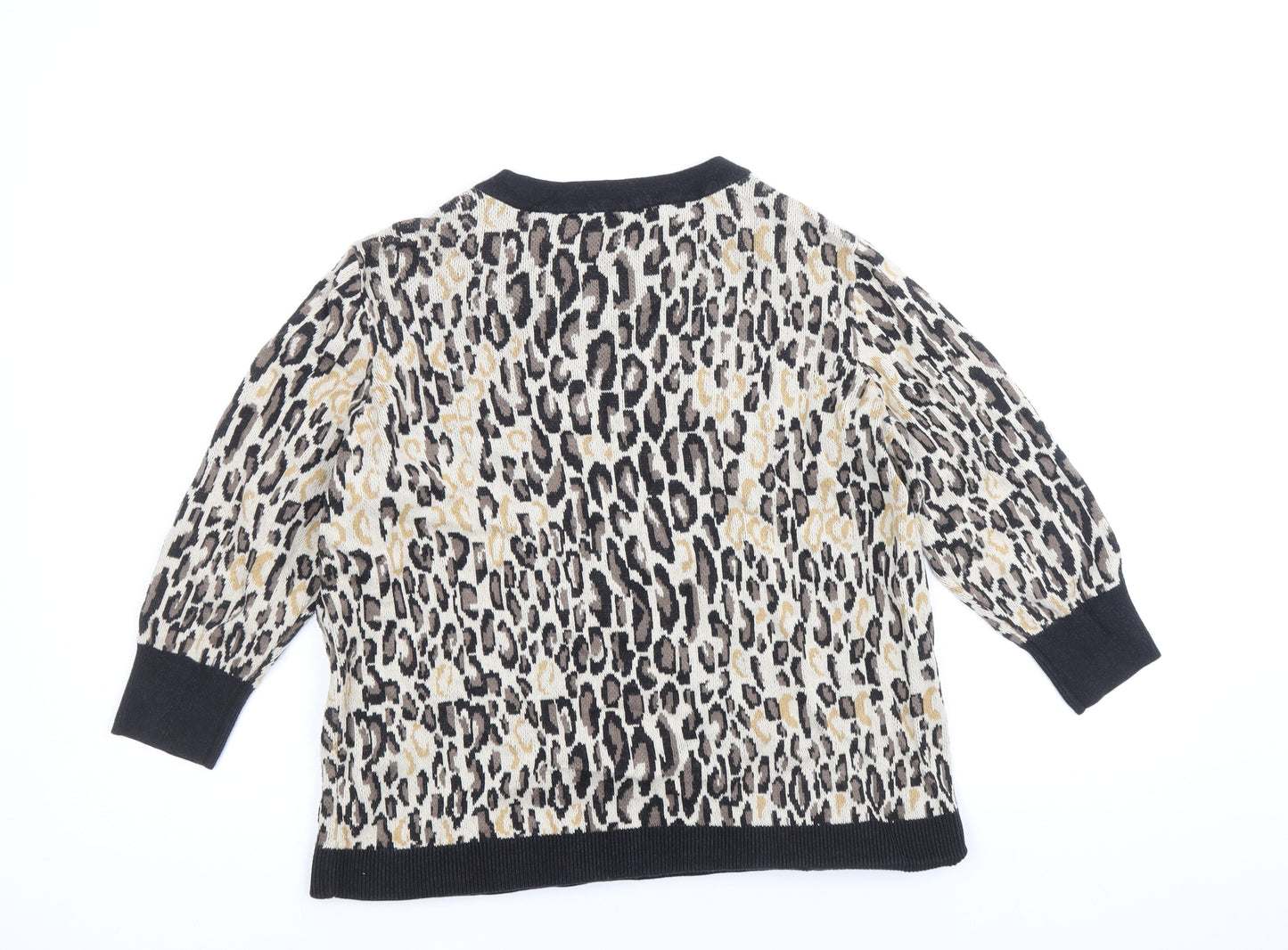 Bonmarché Womens Beige Round Neck Animal Print Viscose Pullover Jumper Size 16 - Leopard Pattern