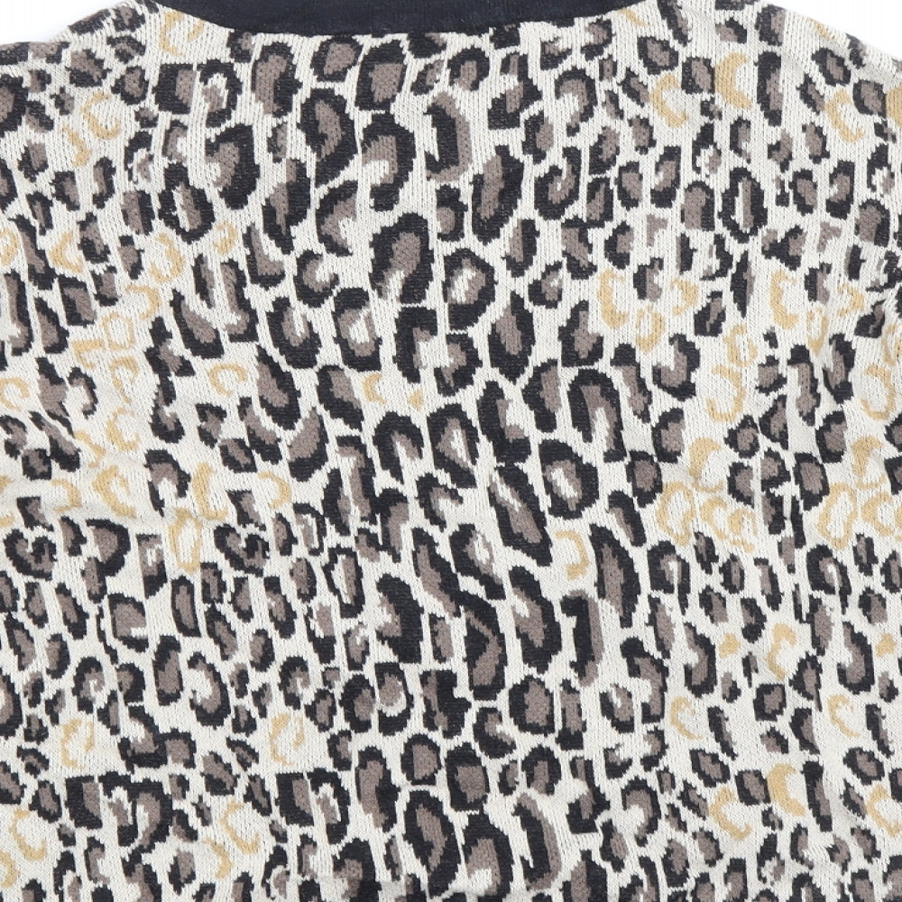 Bonmarché Womens Beige Round Neck Animal Print Viscose Pullover Jumper Size 16 - Leopard Pattern
