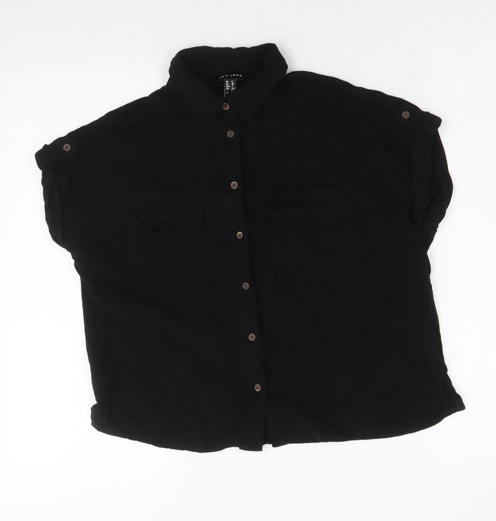New Look Womens Black Viscose Basic Button-Up Size 8 Collared
