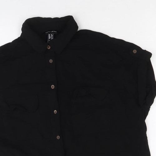 New Look Womens Black Viscose Basic Button-Up Size 8 Collared