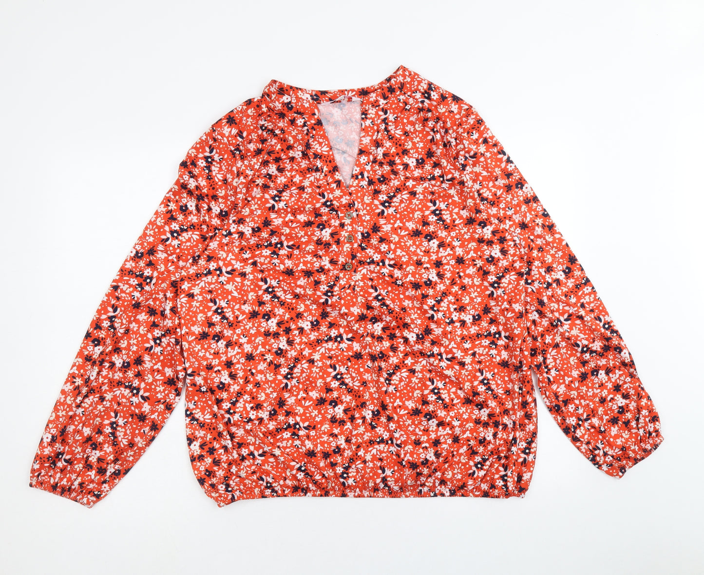 Julipa Womens Red Floral Polyester Basic Blouse Size 16 V-Neck - Elastic Hem