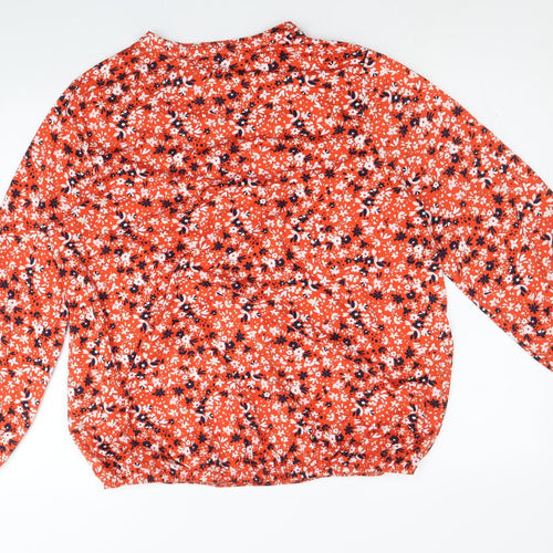 Julipa Womens Red Floral Polyester Basic Blouse Size 16 V-Neck - Elastic Hem