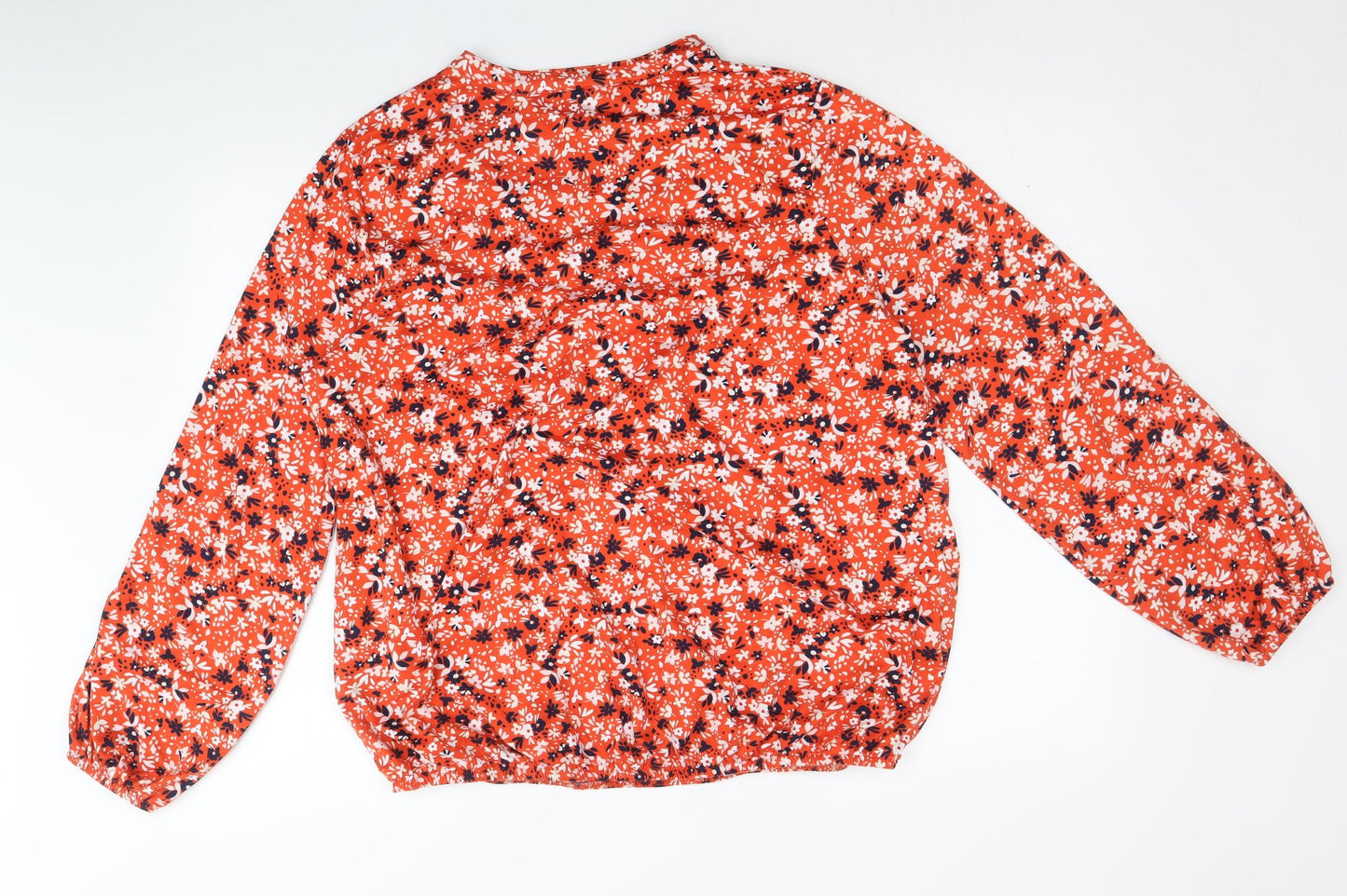 Julipa Womens Red Floral Polyester Basic Blouse Size 16 V-Neck - Elastic Hem