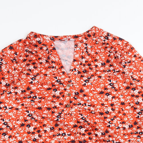 Julipa Womens Red Floral Polyester Basic Blouse Size 16 V-Neck - Elastic Hem