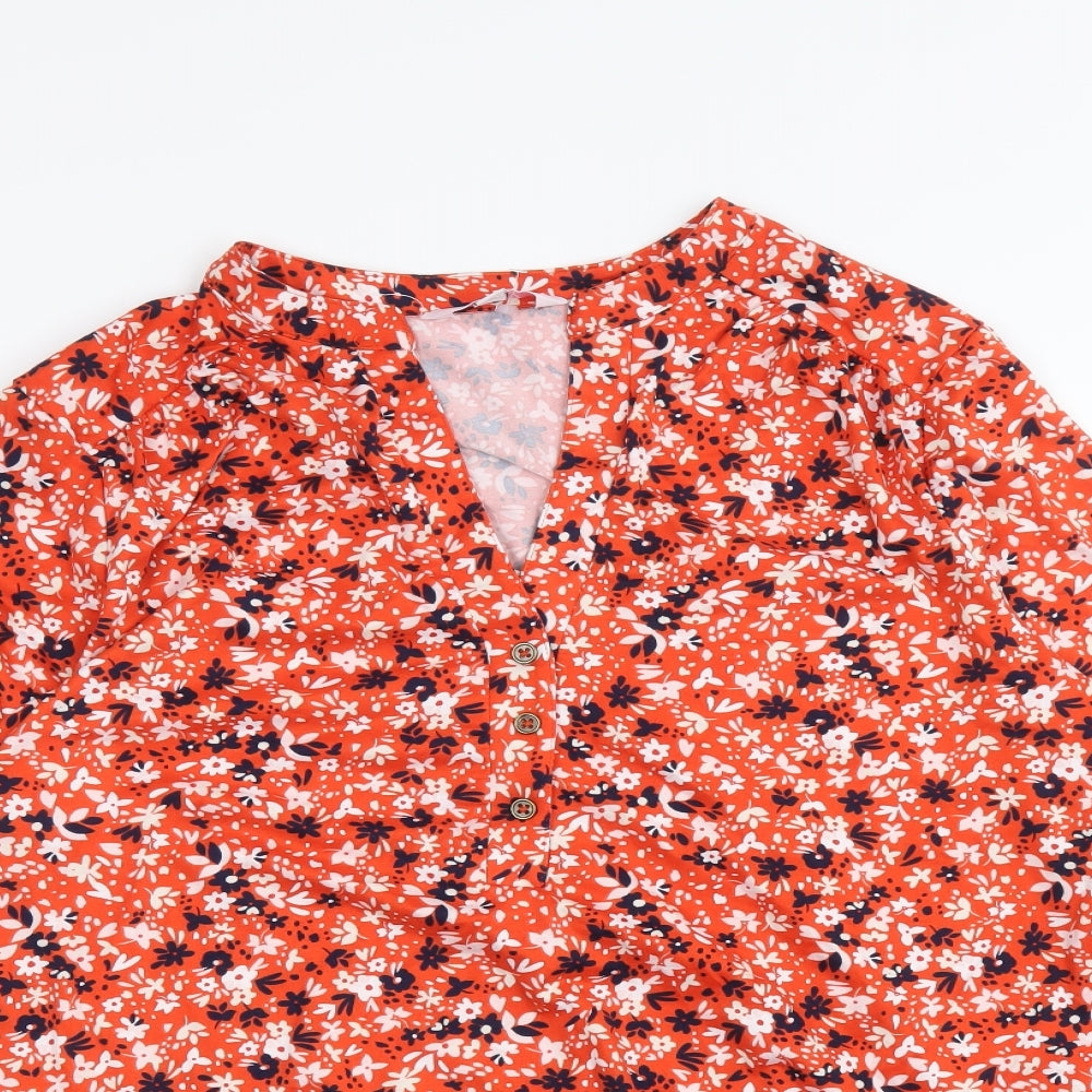 Julipa Womens Red Floral Polyester Basic Blouse Size 16 V-Neck - Elastic Hem