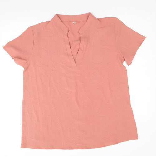 Preworn Womens Pink Polyester Basic Blouse Size XL V-Neck