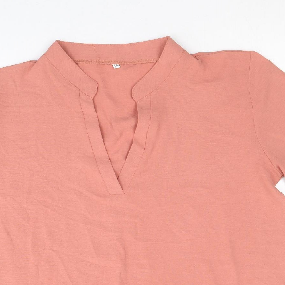 Preworn Womens Pink Polyester Basic Blouse Size XL V-Neck