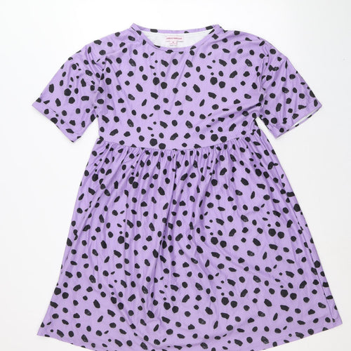 Urban Threads Womens Purple Animal Print Viscose Fit & Flare Size 8 Round Neck Pullover - Leopard Pattern