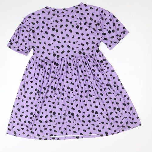 Urban Threads Womens Purple Animal Print Viscose Fit & Flare Size 8 Round Neck Pullover - Leopard Pattern