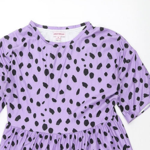 Urban Threads Womens Purple Animal Print Viscose Fit & Flare Size 8 Round Neck Pullover - Leopard Pattern