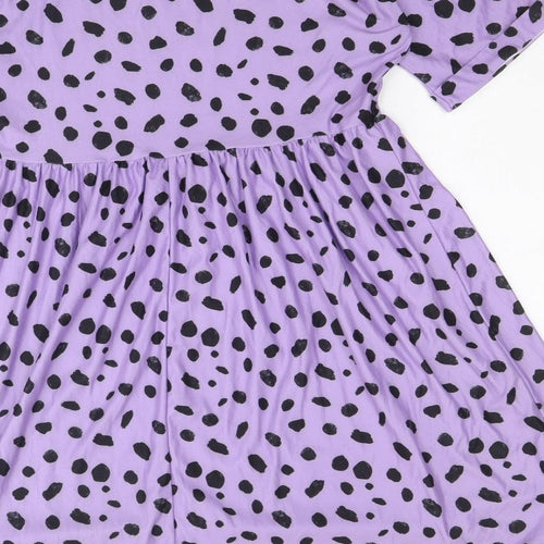 Urban Threads Womens Purple Animal Print Viscose Fit & Flare Size 8 Round Neck Pullover - Leopard Pattern