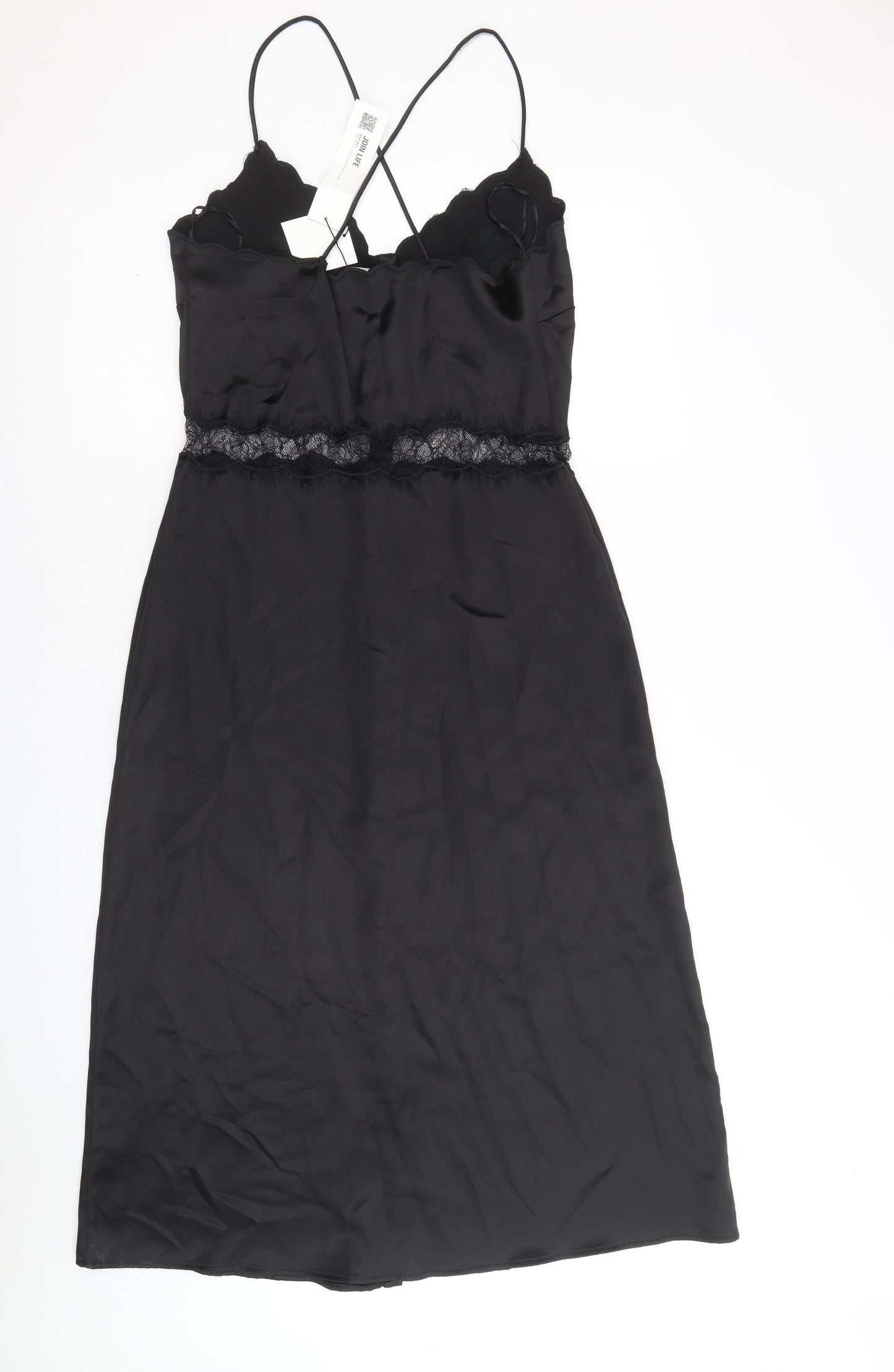 Zara Womens Black Polyester A-Line Size M V-Neck Button - Lace waist
