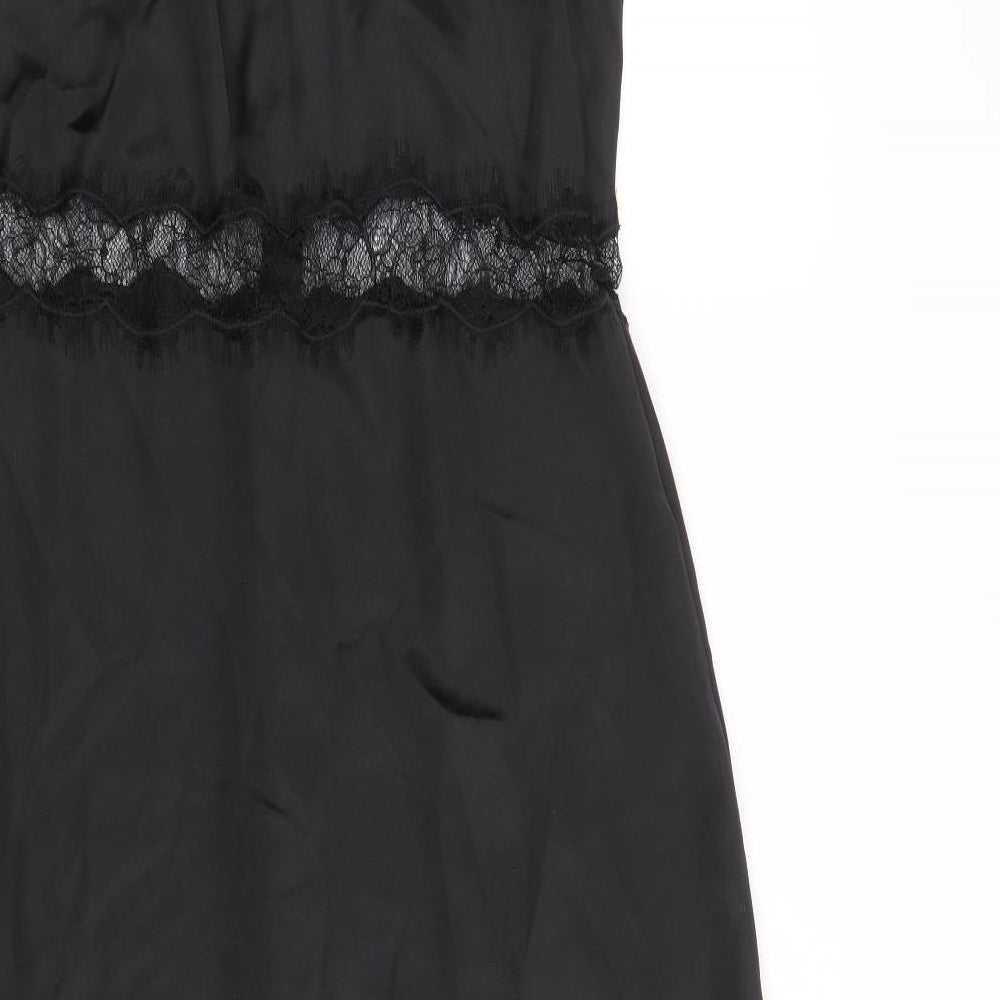 Zara Womens Black Polyester A-Line Size M V-Neck Button - Lace waist