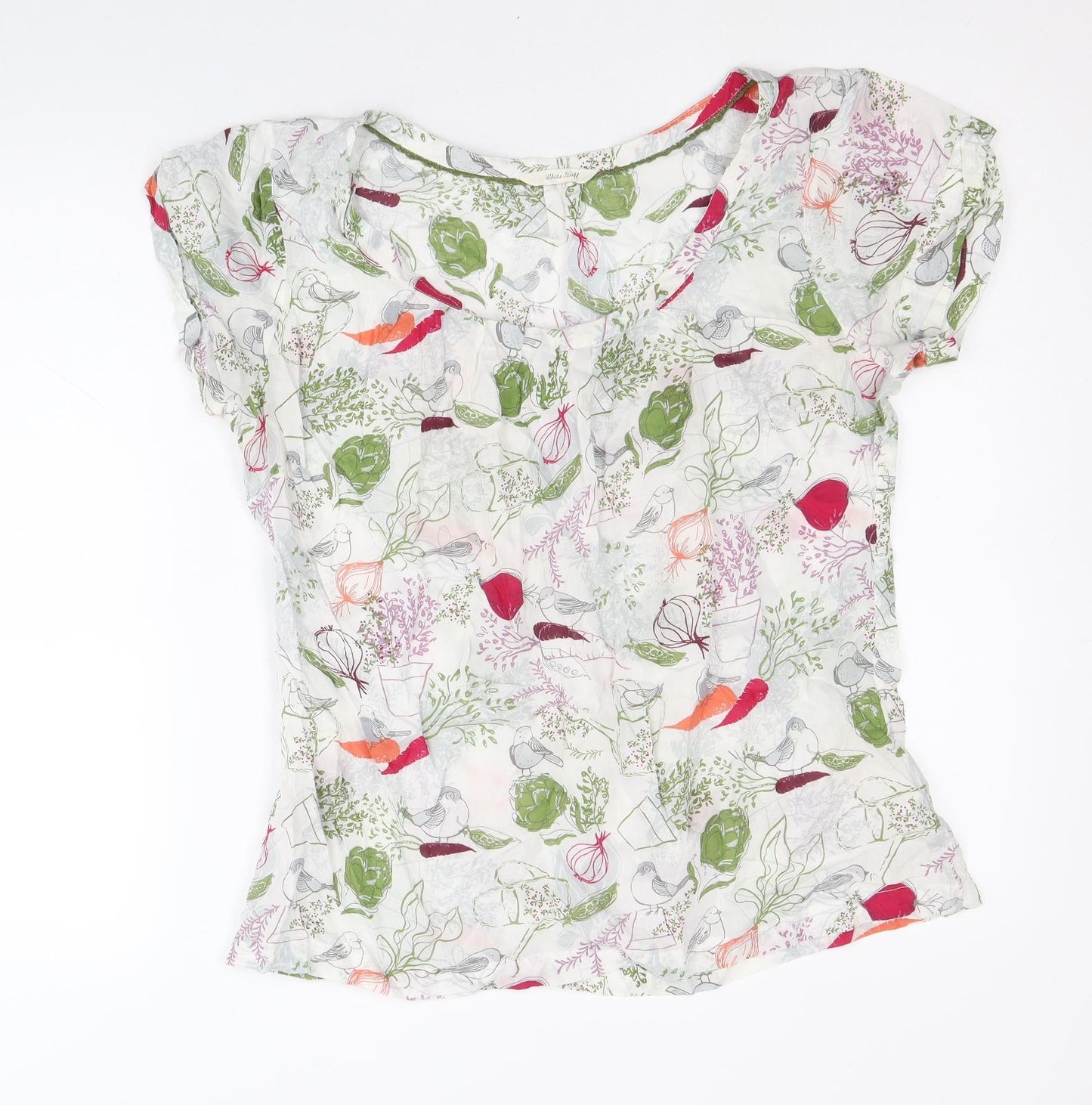 White Stuff Womens White Geometric Viscose Basic Blouse Size 12 Scoop Neck - Gardening