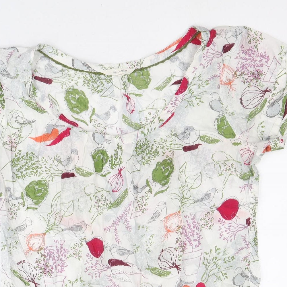 White Stuff Womens White Geometric Viscose Basic Blouse Size 12 Scoop Neck - Gardening