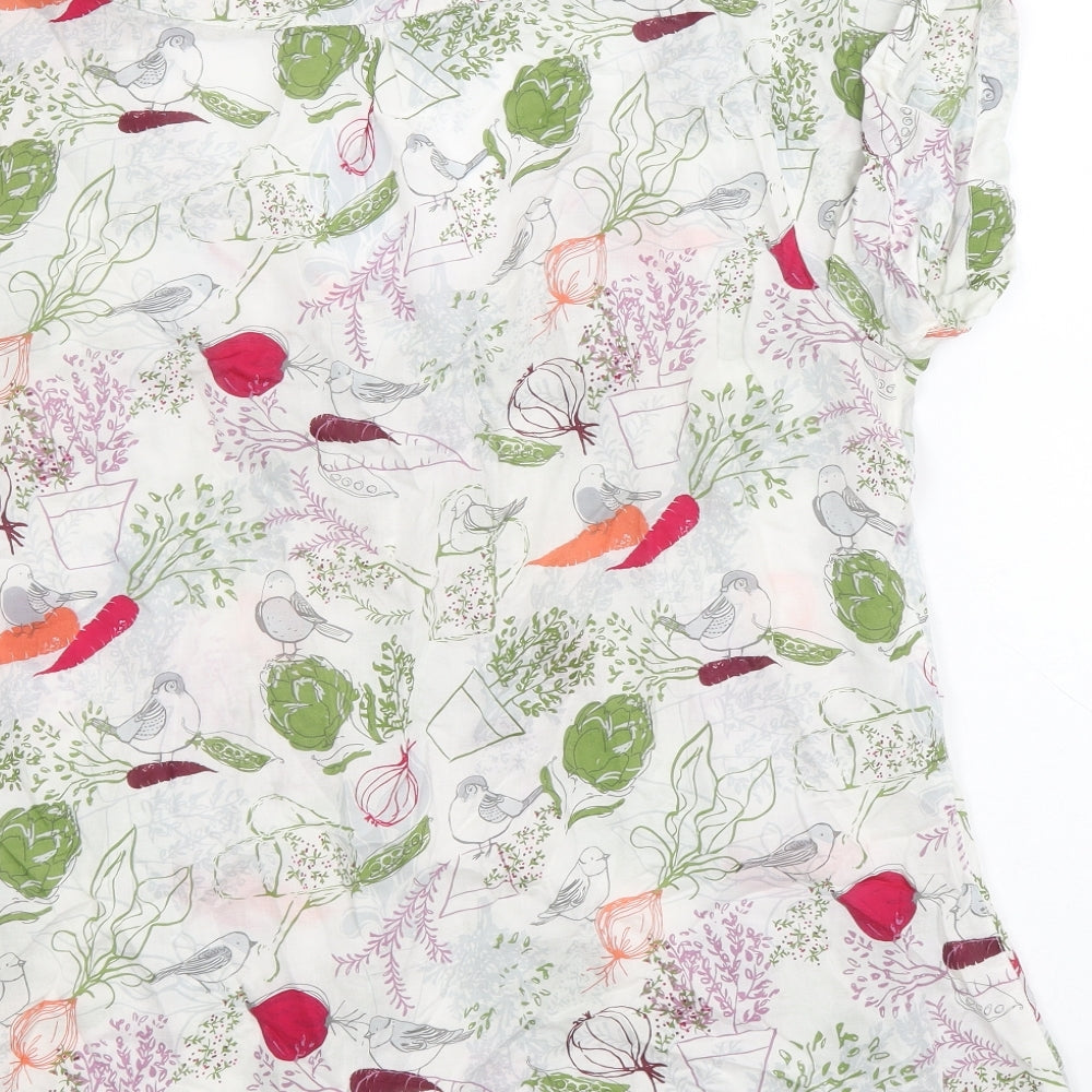 White Stuff Womens White Geometric Viscose Basic Blouse Size 12 Scoop Neck - Gardening