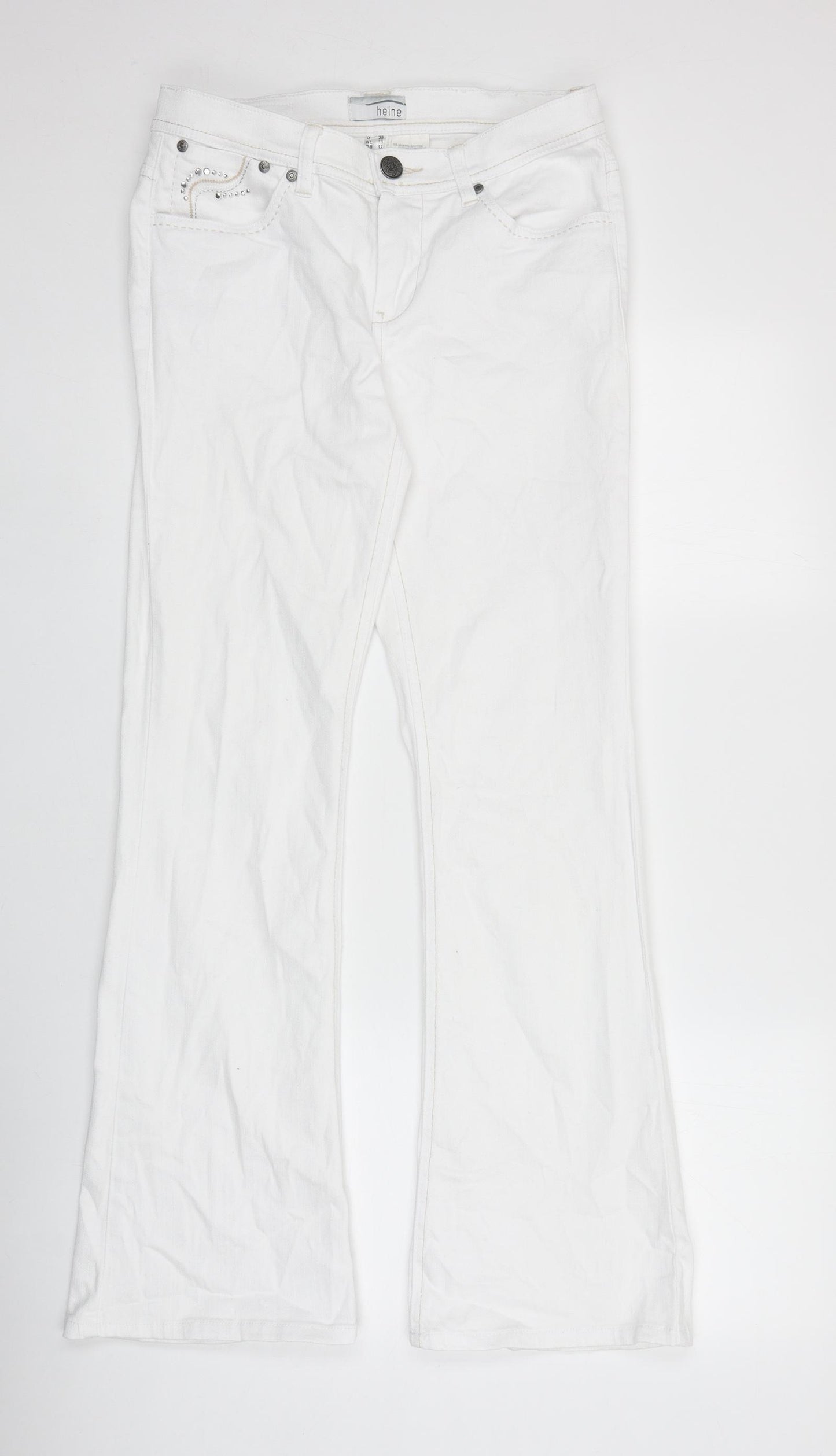 HEINE Womens White Cotton Bootcut Jeans Size 12 Regular Zip