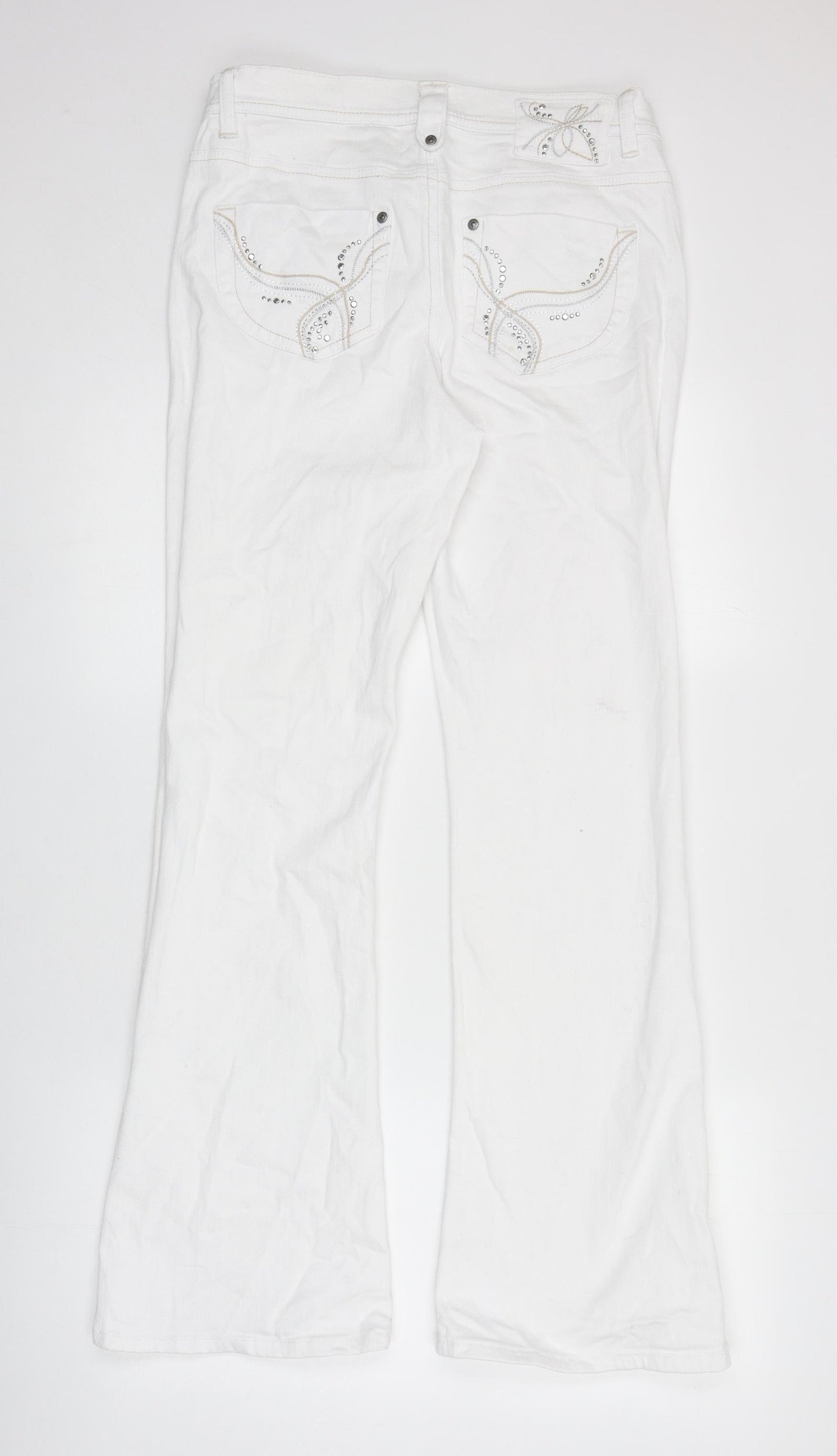 HEINE Womens White Cotton Bootcut Jeans Size 12 Regular Zip