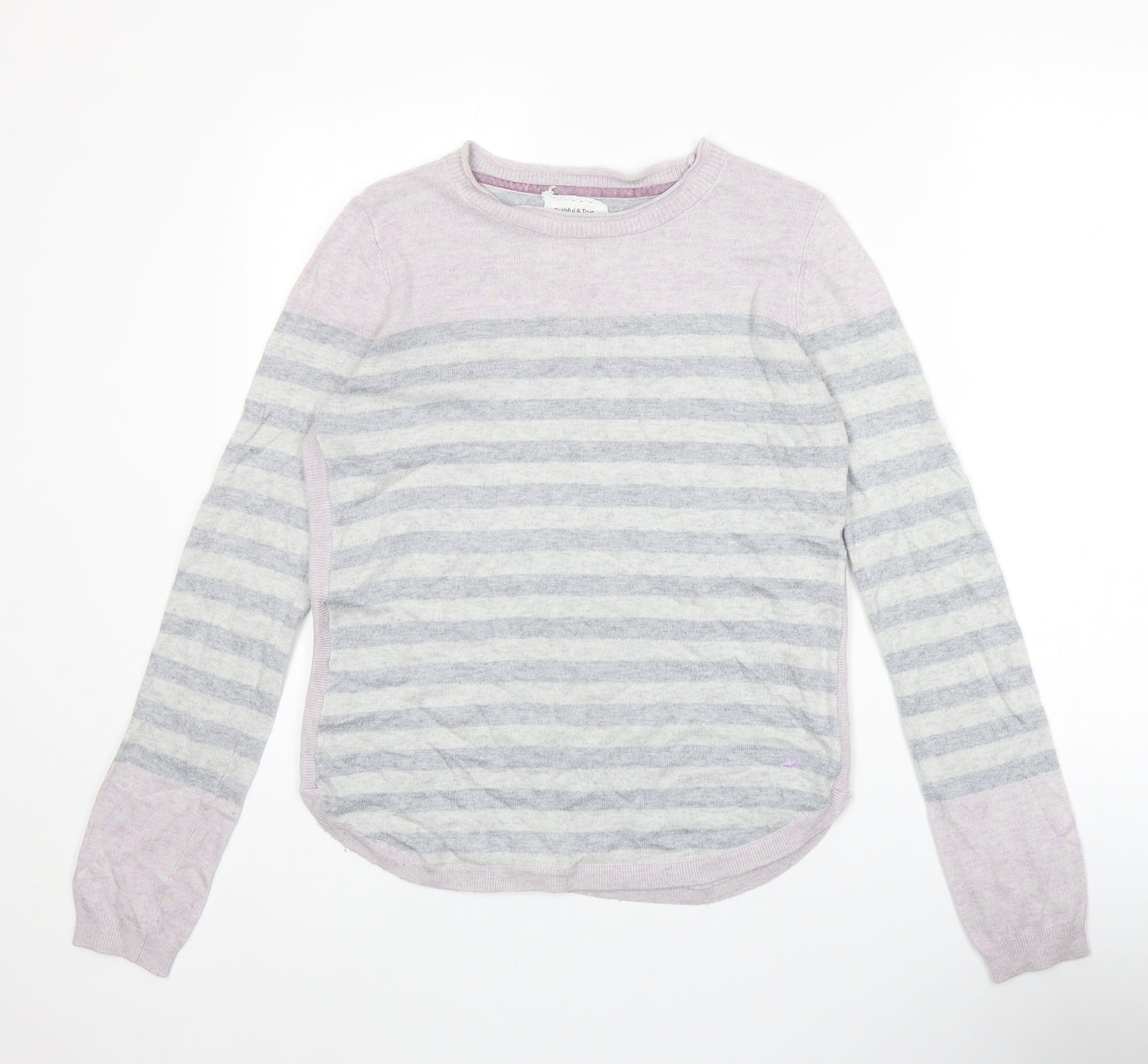 MANTARAY PRODUCTS Womens Grey Round Neck Striped Nylon Pullover Jumper Size 12