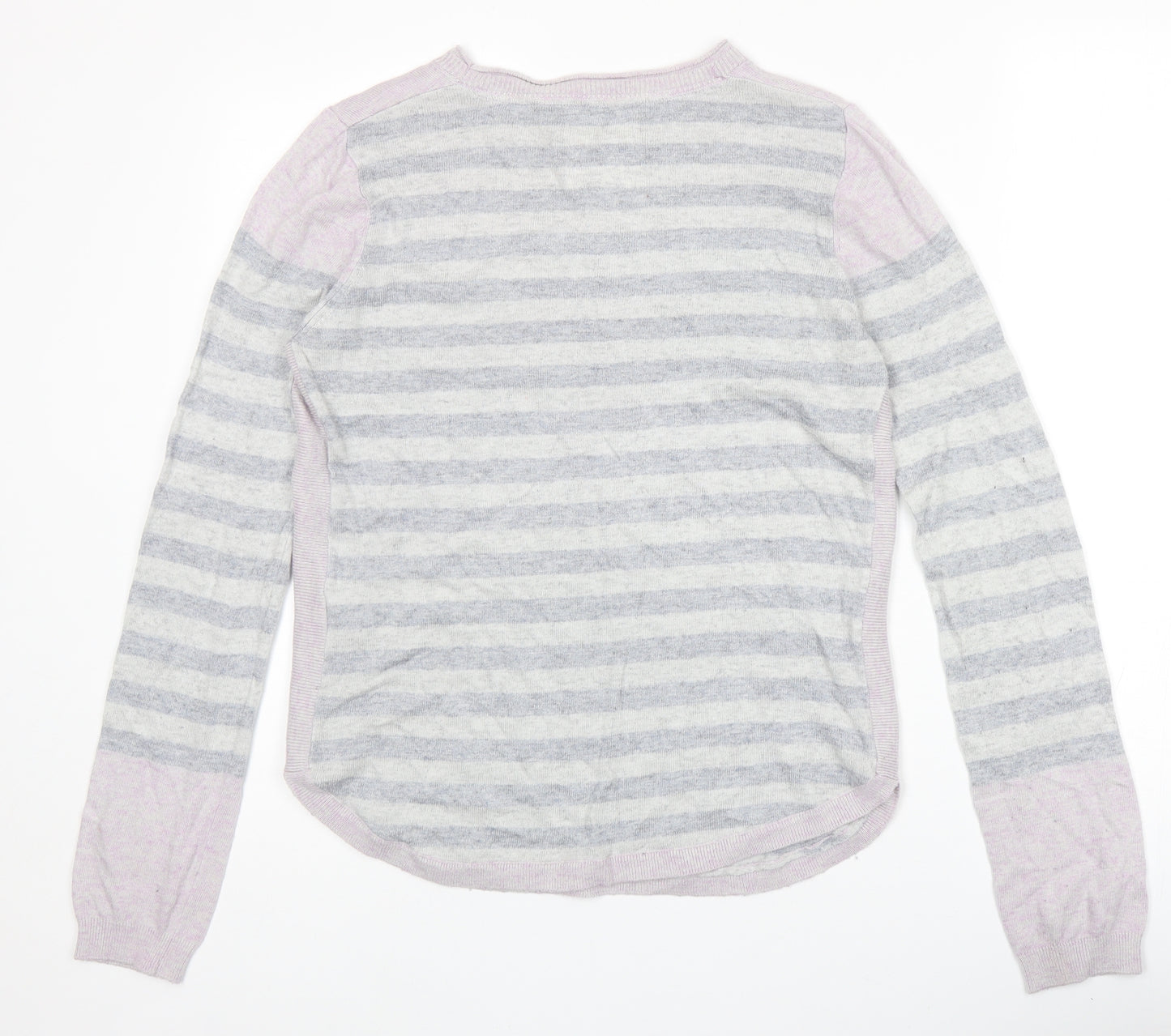 MANTARAY PRODUCTS Womens Grey Round Neck Striped Nylon Pullover Jumper Size 12