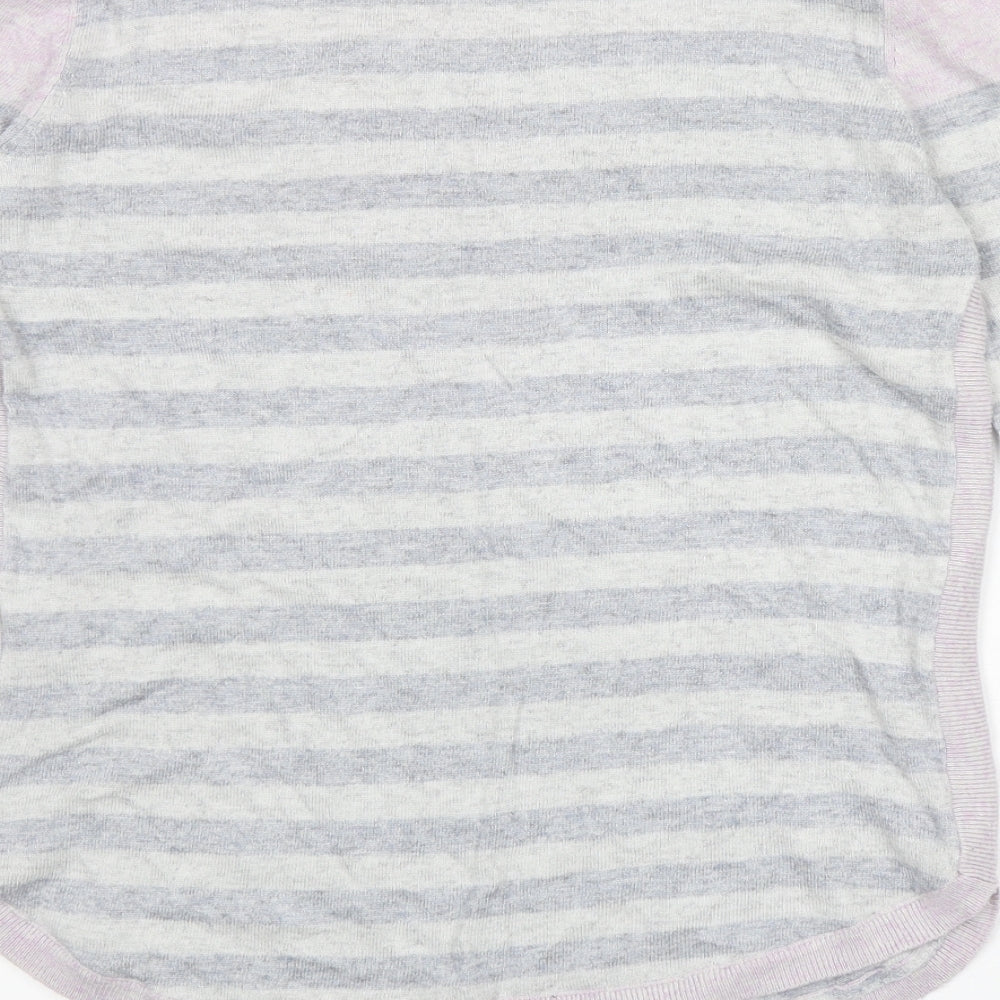MANTARAY PRODUCTS Womens Grey Round Neck Striped Nylon Pullover Jumper Size 12