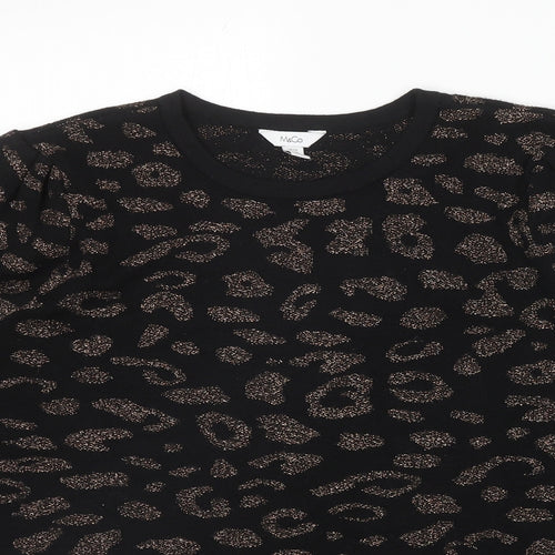 M&Co Womens Black Round Neck Animal Print Cotton Pullover Jumper Size 10 - Leopard Pattern