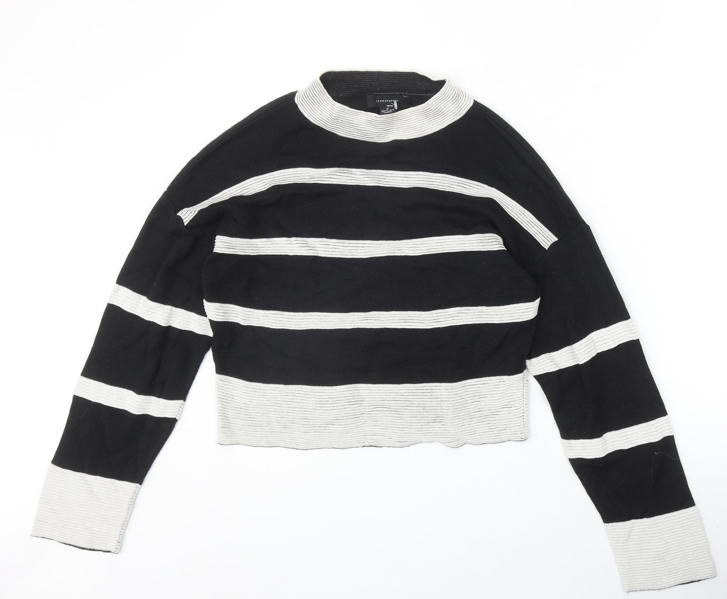 Atmosphere Womens Black Round Neck Striped Acrylic Pullover Jumper Size M