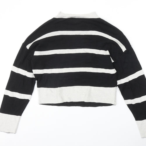 Atmosphere Womens Black Round Neck Striped Acrylic Pullover Jumper Size M